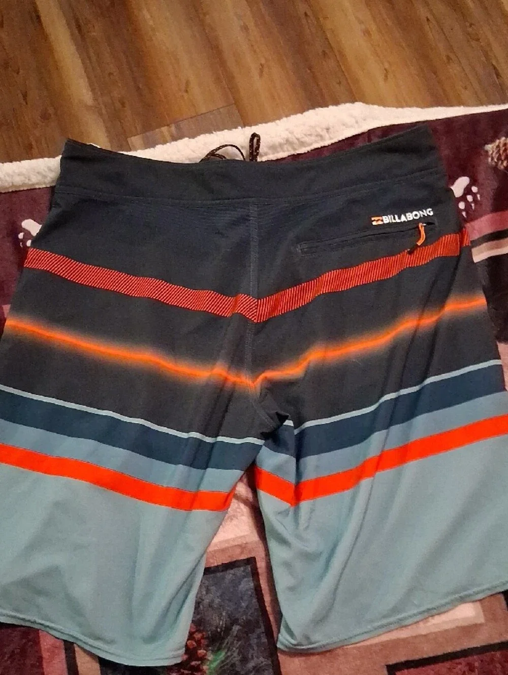 Billabong Men’s Navy, Light Blue & Orange Striped Board Shorts
